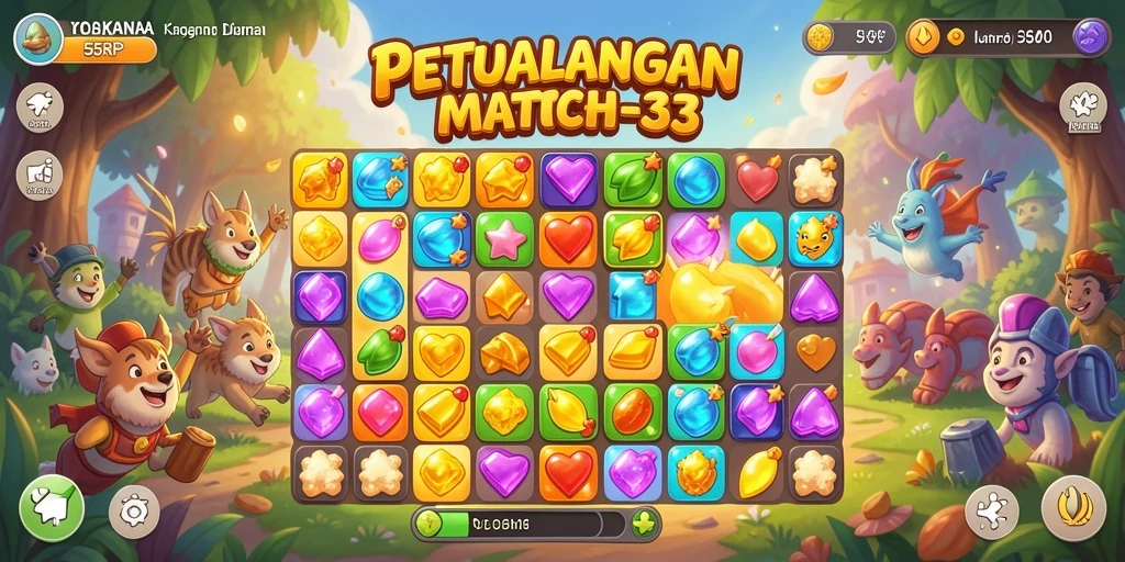 Gameplay Match-3 seru dengan grafis menarik di 55RP.