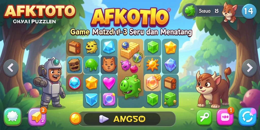 Tampilan gameplay AFKTOTO dengan level match-3 yang berwarna-warni.
