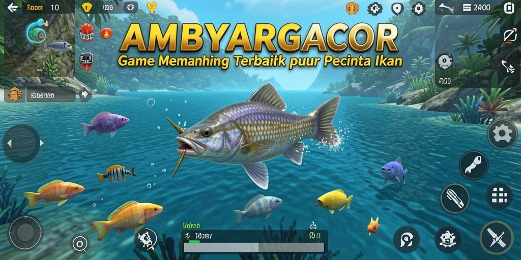 Screenshot gameplay AMBYARGACOR menampilkan aksi memancing yang seru.