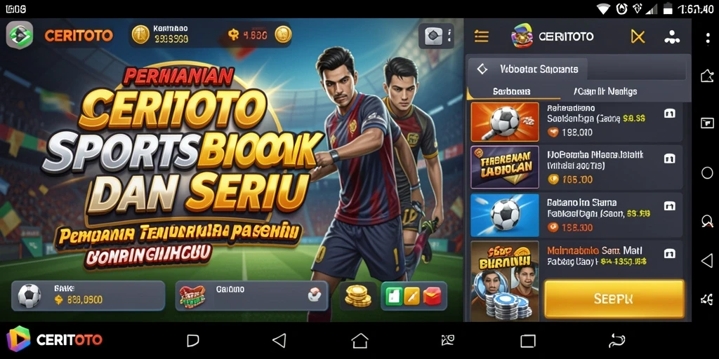 Tampilan utama CERITOTO dengan fitur taruhan olahraga yang menarik.