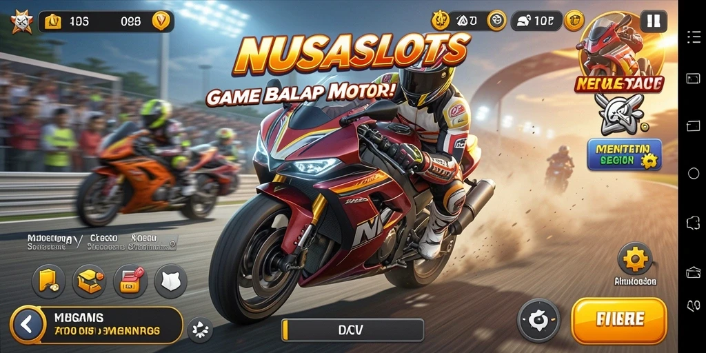 Screenshot NUSASLOTS menampilkan aksi balap motor yang intens.