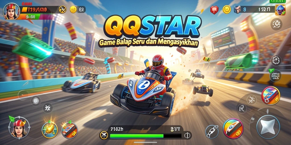 Gameplay seru QQSTAR dengan trek balap yang menantang.