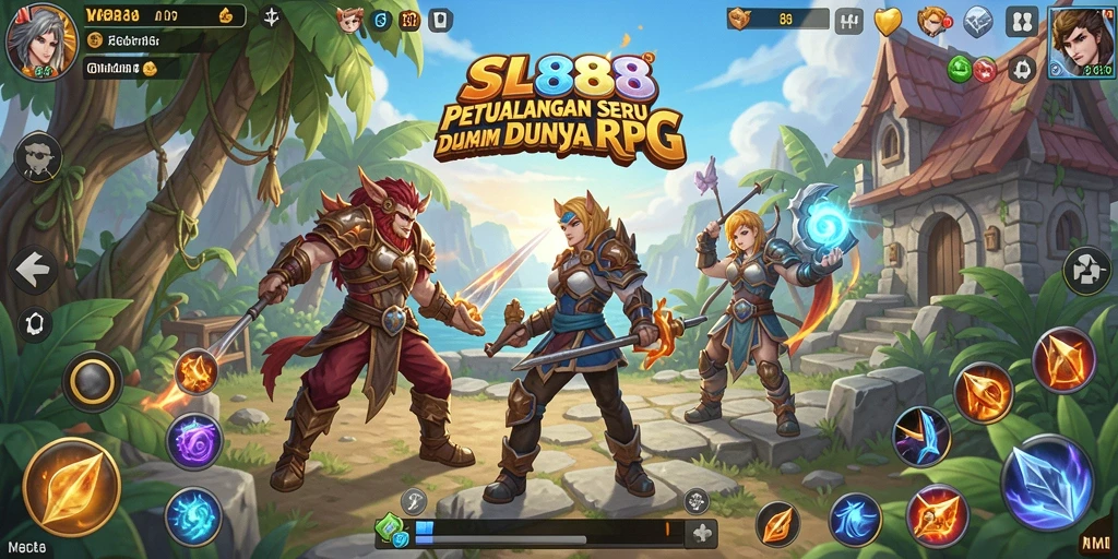 Tampilan gameplay SL888 dengan karakter dan pertempuran mendebarkan.