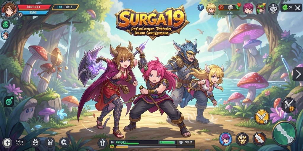 Screenshot dari gameplay SURGA19 dalam suasana petualangan Anime.